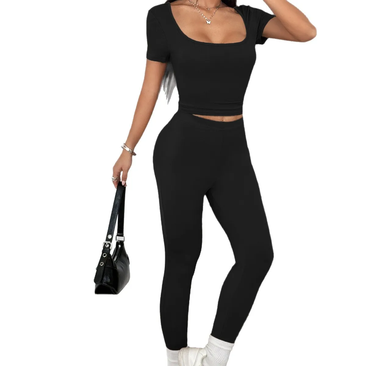 Sport Yoga Tinta unita Abito a due pezzi Abbigliamento donna 2025 Tuta primaverile ed estiva Donna Eleganza