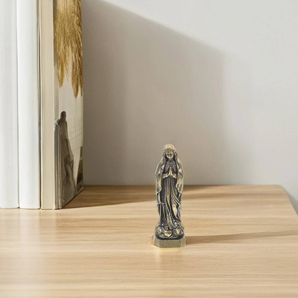 

2pcs Virgin Statue Vintage Brass Decor Copper Holy Lady Catholic Religious Home Mini Sculptures Metal Figurines