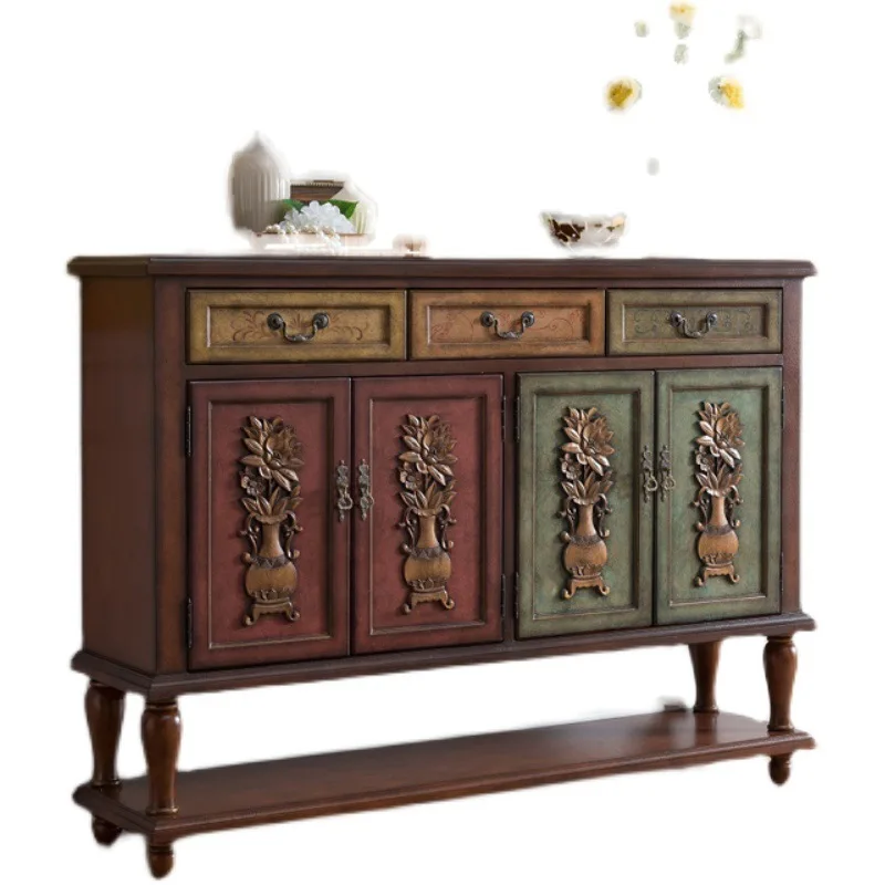 

ch cabinet rack solid wood relief Ping An foyer shoe cabinet retro and old three four six door storage cabinet