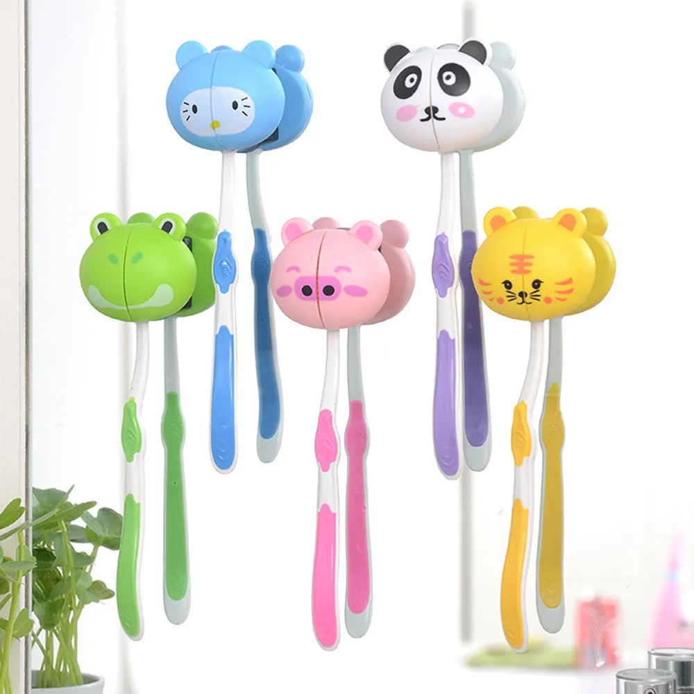 1pc Cartoon Animal Head Toothbrush Holder Stand Cup Mount Suction porta cepillo de dientes baño accesorios accessoires salle de