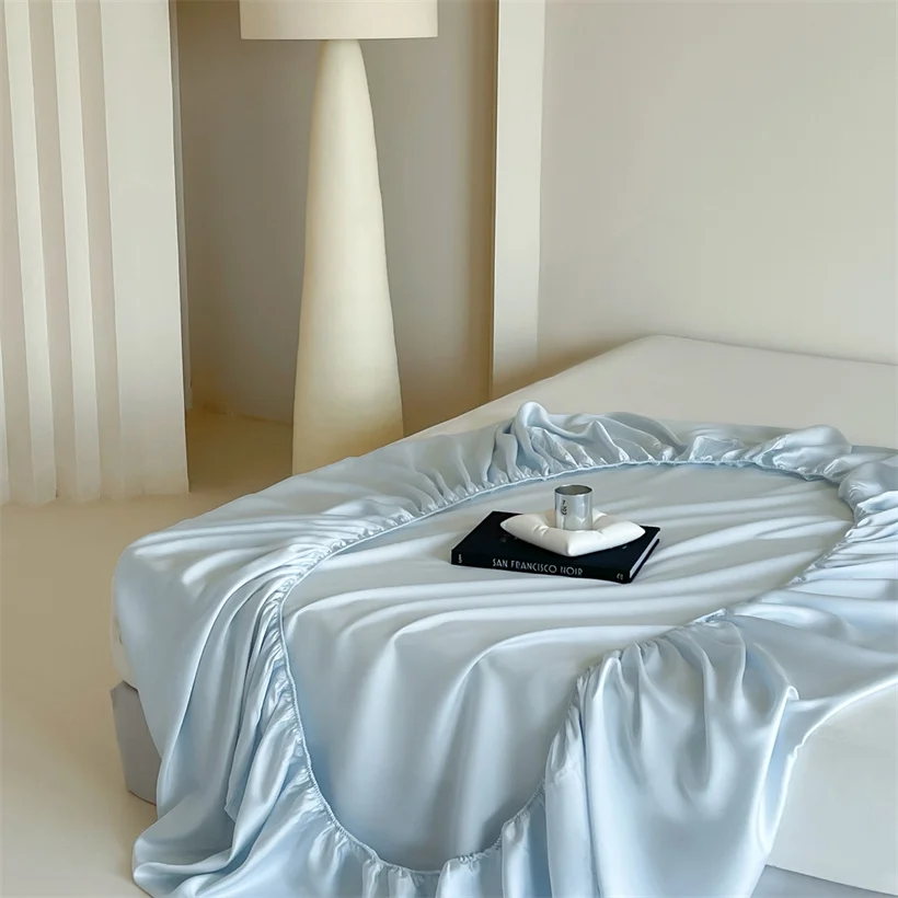 

Mulberry Silk Bed Fitted Sheet Mattress Cover with All Around Elastic Band for Single Double Couple King Queen Bedding Sheets