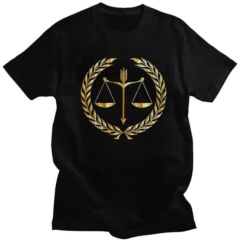 Custom Law Golden Scales Of Justice Tshirt for Men Short Sleeves T Shirt Lawyer Legal Party T-shirts Slim Fit 100% Cotton Tees