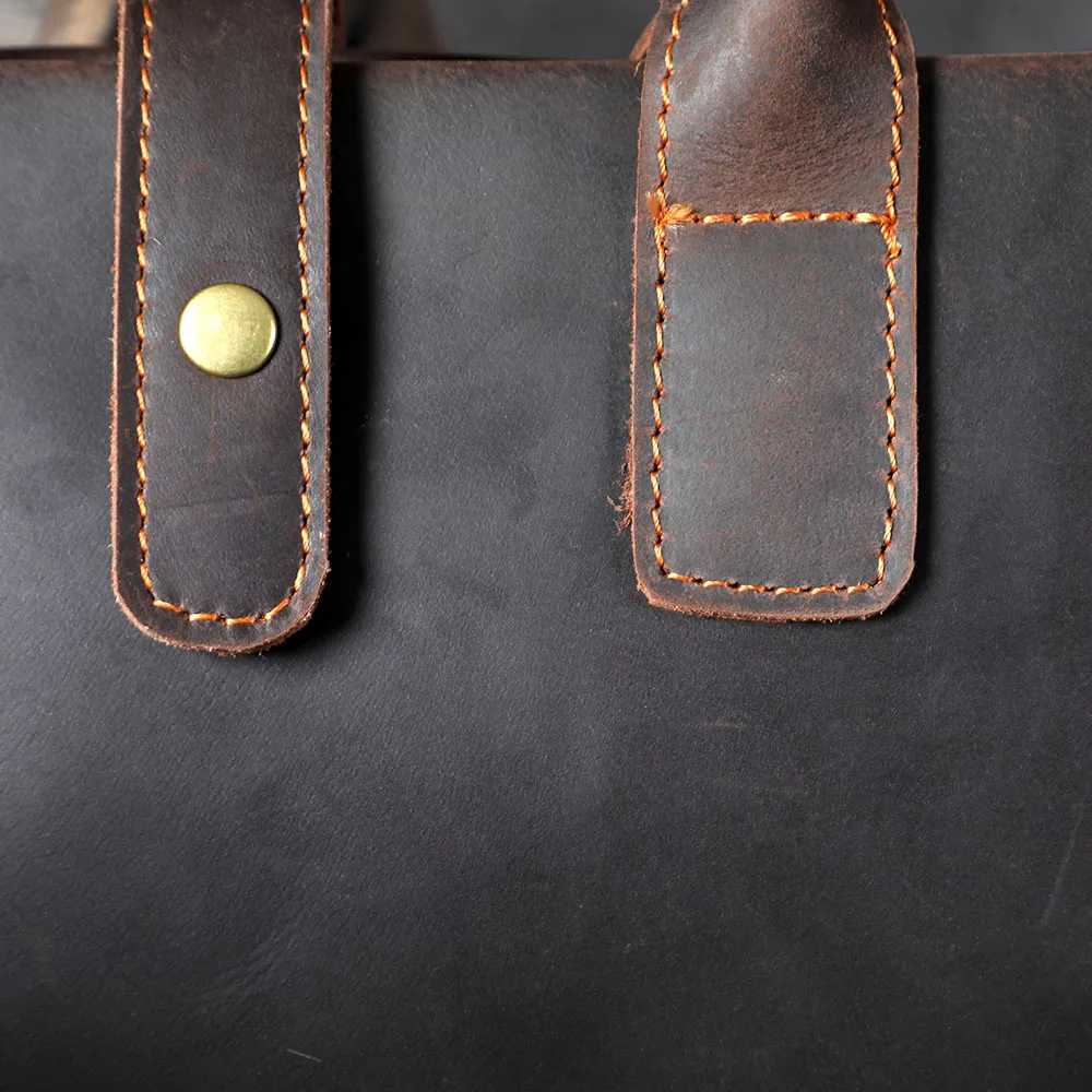 S.WORKER Handgefertigte Vintage-Leder-Aktentasche | Einfache Herren-Business-Handtasche 14" Laptop-Tasche – Detail 14