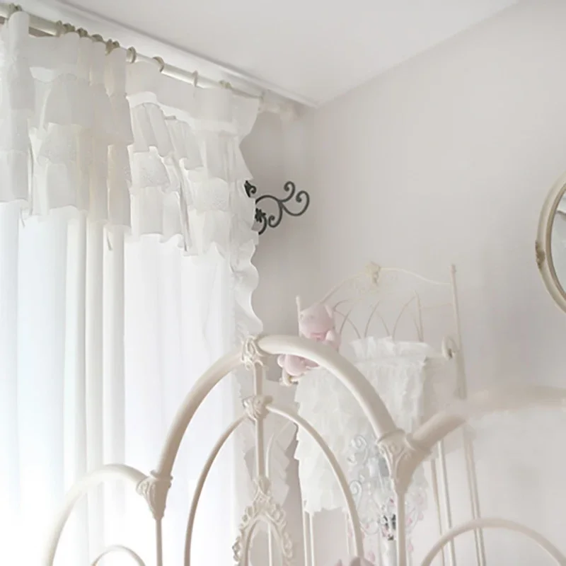 Korea Elegant Multi-layer Lace Curtains Living Room Princess White Cotton Curtains Cloth For Balcony Wavy Edge Wedding Curtains