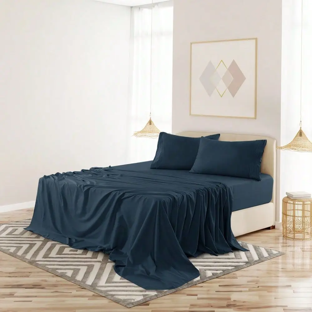 

DECOR 4 Pc Solid Microfiber Bed Sheet Set Deep Pocket With Pillowcases, Lightweight And Breathable For YearRound Comfort, Easy