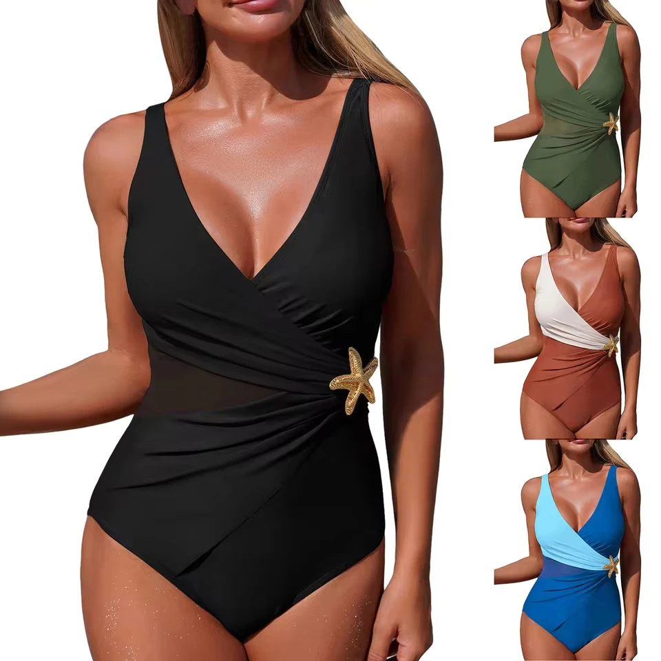 

Women Sexy Swim Slimming One Piece Swimsuits Push Up Bathing Suit Women'S Pleated See-Through Swimsuit Beach Soft Sexy Bikini