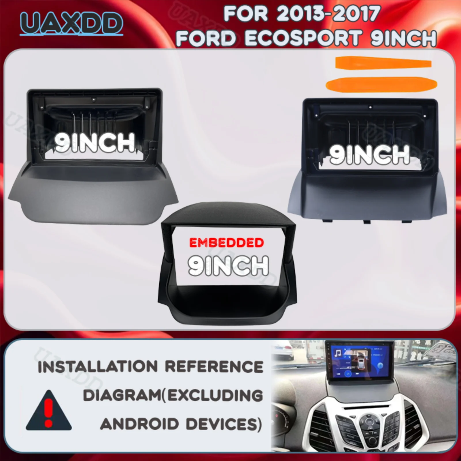 

2DIN Car For Ford Ecosport 2013-2017 9Inch Radio Fascias Dashboard Frame Panel Kit plastic accessories Automotive center console