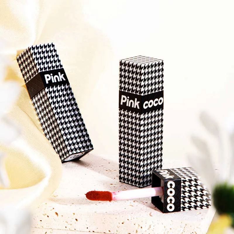 Houndstooth lip glaze milk orange velvet matte lip mud is white and not easy to dip cup student party lipstick