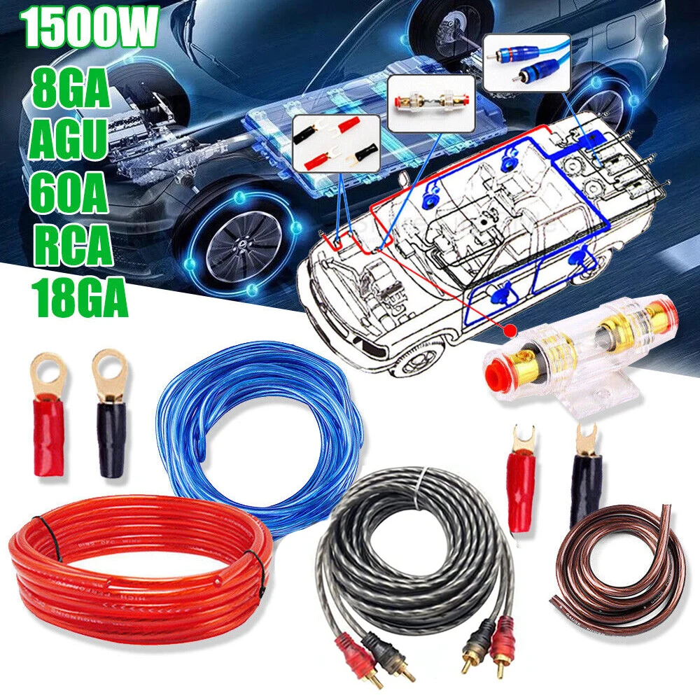 

1500W Car Audio Speakers Wiring Kit 8GA 60AMP Subwoofer Amplifier AMP Wiring Fuse Holder Wire Cable Vehicle Modification Parts