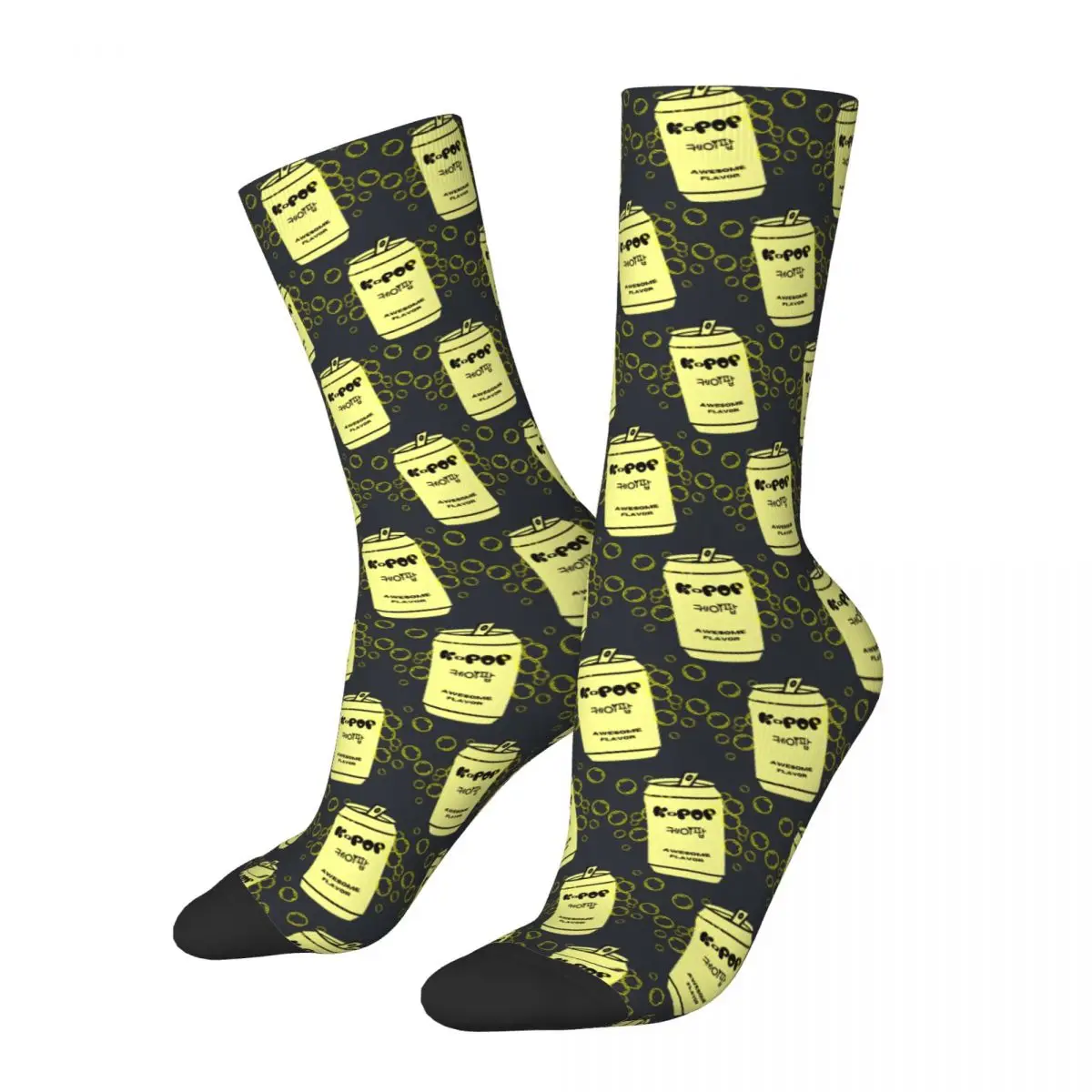 Happy Funny K-Pop Awesome Flavor Black And Yellow Men's Socks Vintage Harajuku Kpop Hip Hop Pattern Crew Crazy Sock Gift Printed