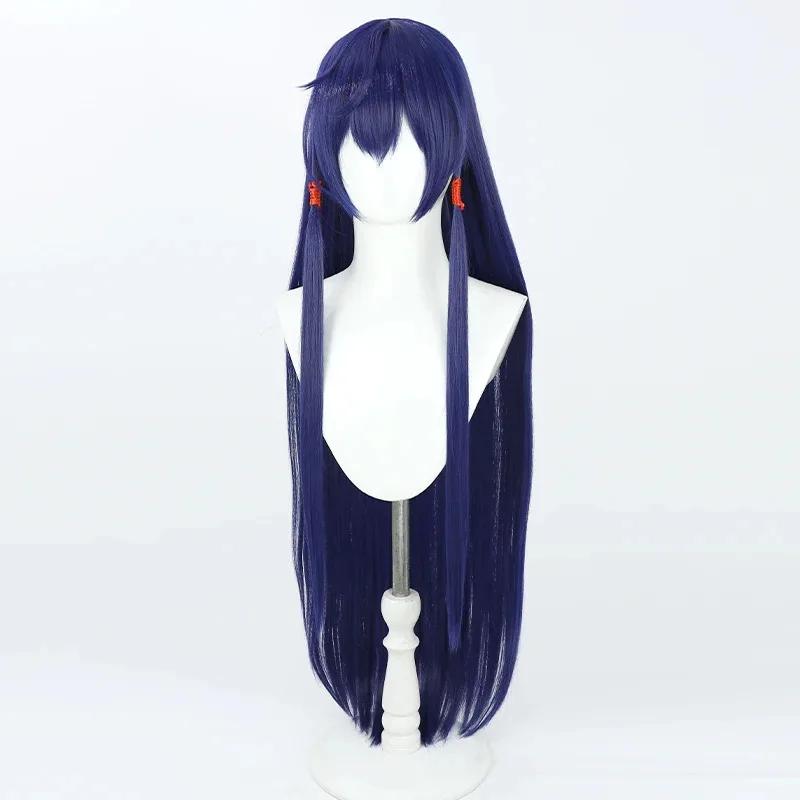 Arknights CH‘EN The Holungday Cosplay Wig Chalter 105cm Long Dark Blue Heat Resistant Synthetic Hair Halloween Role Play Party