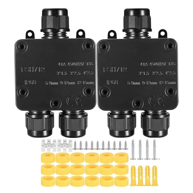 AT05-New Y-Type Junction Box IP68 Waterproof For 4-15Mm Cable Capabilities-Glands Set Of 2 For Outdoor Enclosures-PA9