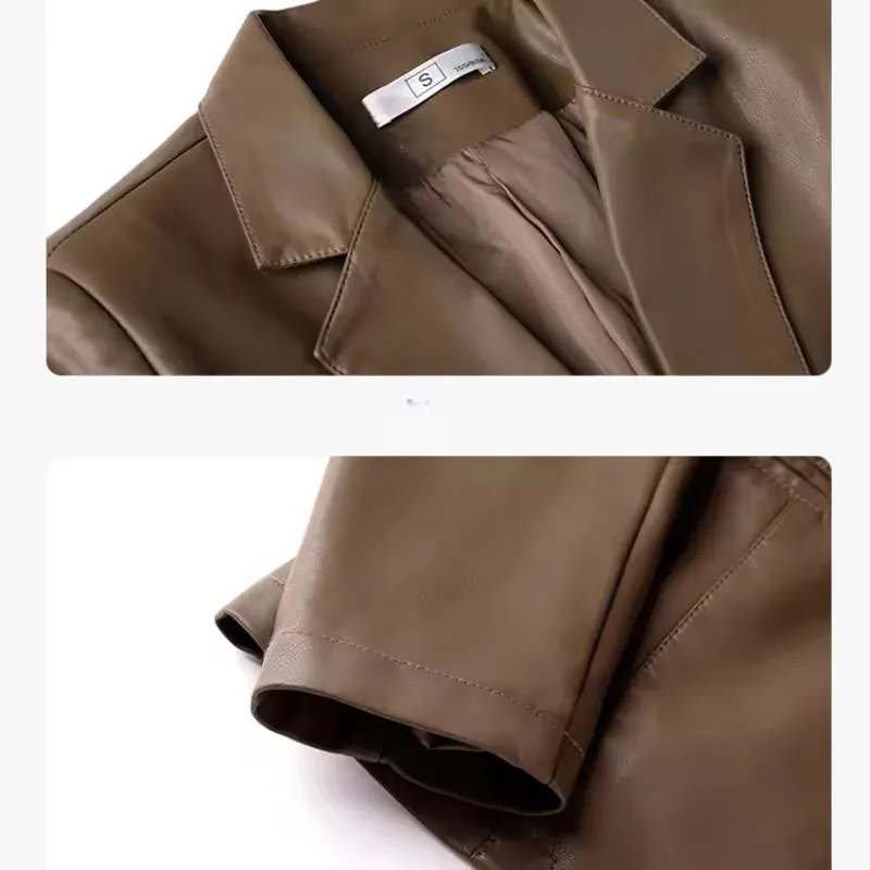 Einfache PU Leder Frauen Blazer und Jacken Herbst Winter Kleidung Eine Taste Anzug Mantel Büro Damen Elegante Weibliche Oberbekleidung