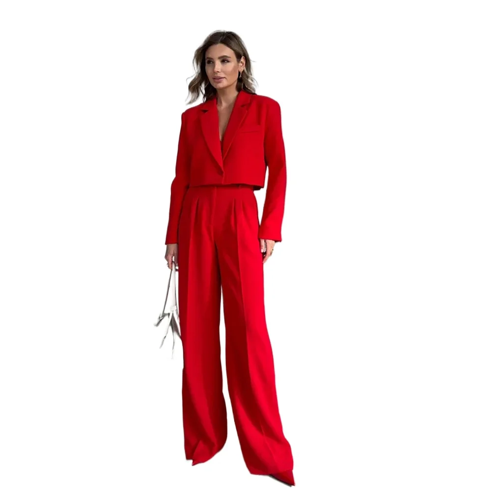 Mode rouge bouton unique revers à pointe nouvelle femme 2 pièces (Blazer + pantalon) ensemble personnalisé soirée formelle Clubbing ensembles de fête