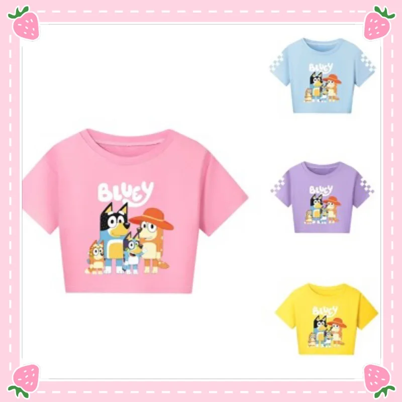 Cute Bluey Family Half-length Short Sleeve Bingo Family Parent-child Clothes Versatile Girls Tops Sweet and cool Style gifts