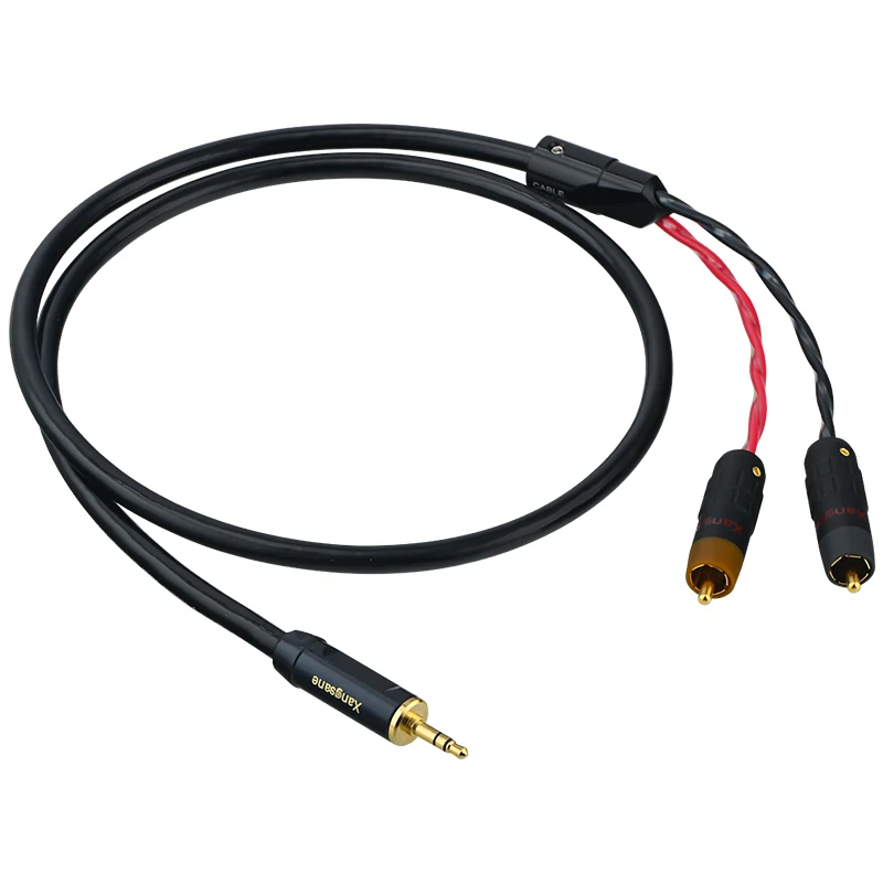 Cable RCA de plata de ley de alta gama de 3,5mm a 2 para amplificador de teléfono móvil