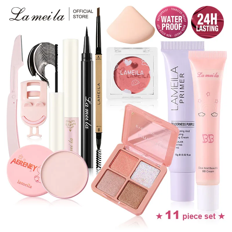 Lameila Makeup Set 11Pcs Cosmetic Kit BB cream+Eyeliner+Eyebrow pencil+Eye shadow+Mascara Multi functional women's suit