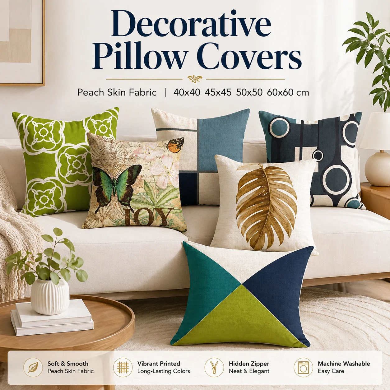 Modern Geometric Color Block Cushion Cover Peach Skin 2D Flat Print Throw Pillow Case For Living Room Sofa Spring Decor 45x45