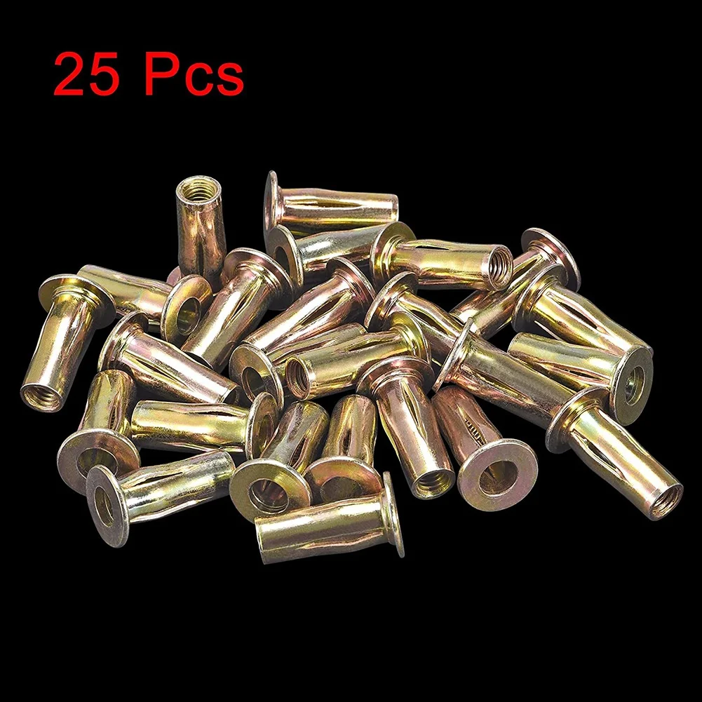 Multi-Grip Rivet-Nut, M8 Pre-Bulbed Shank Carbon Steel Color-Zinc-Plated Flat Head Threaded Insert Nut 25Pcs