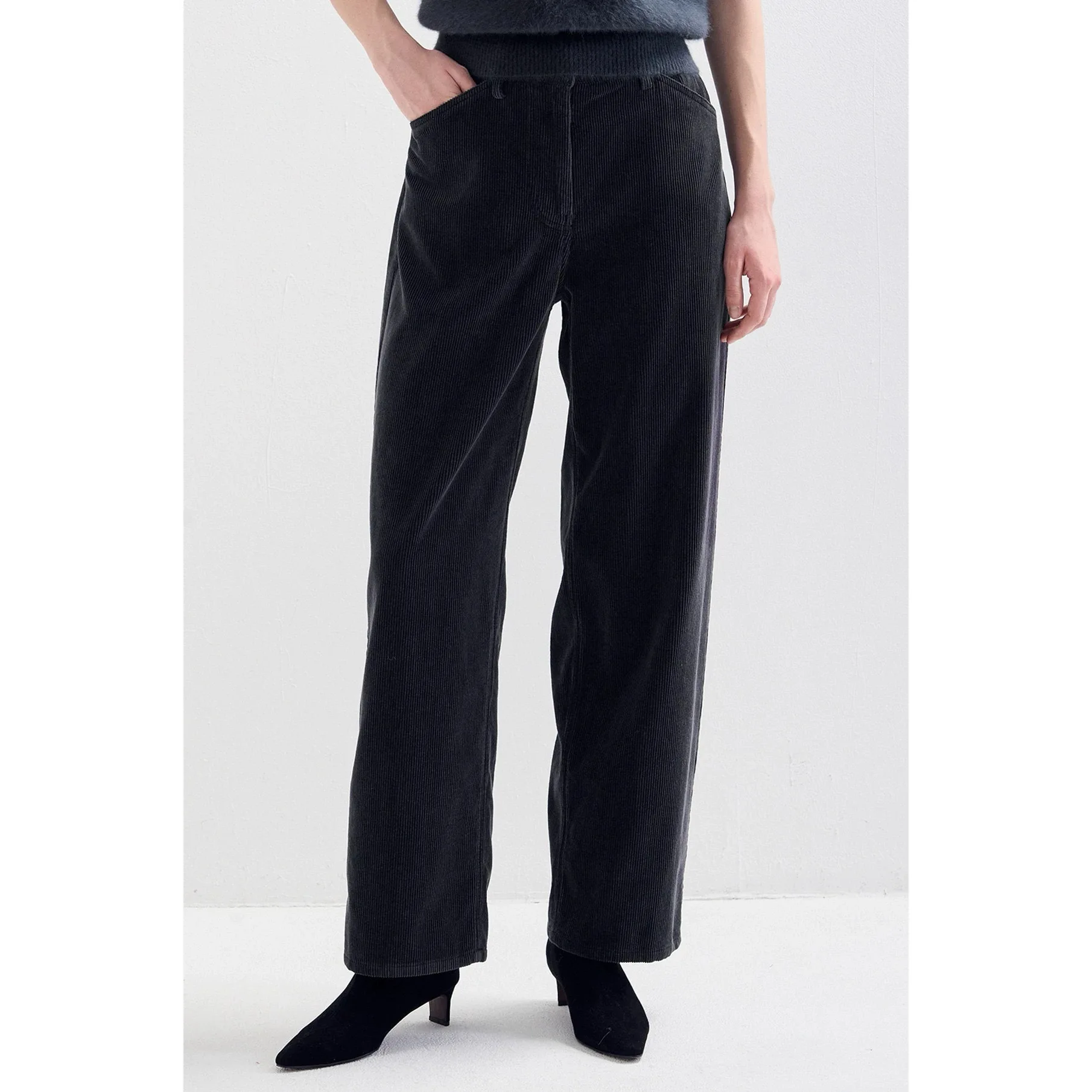 Citron fromage LAN25 hiver Faion velours côtelé polyvalent minceur mi taille haute jambe droite pantalon trajet Sle dames pantalon