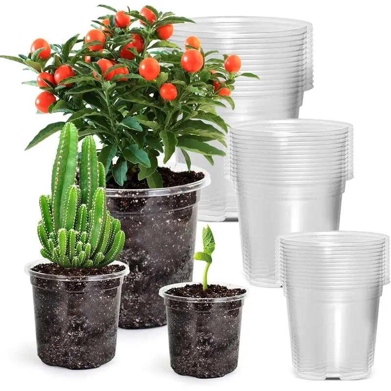 30Bag 4/5/7Inch reinforced transparent nursery pot,With drainage holes,Transparent various packaging plastic flower pots for nur