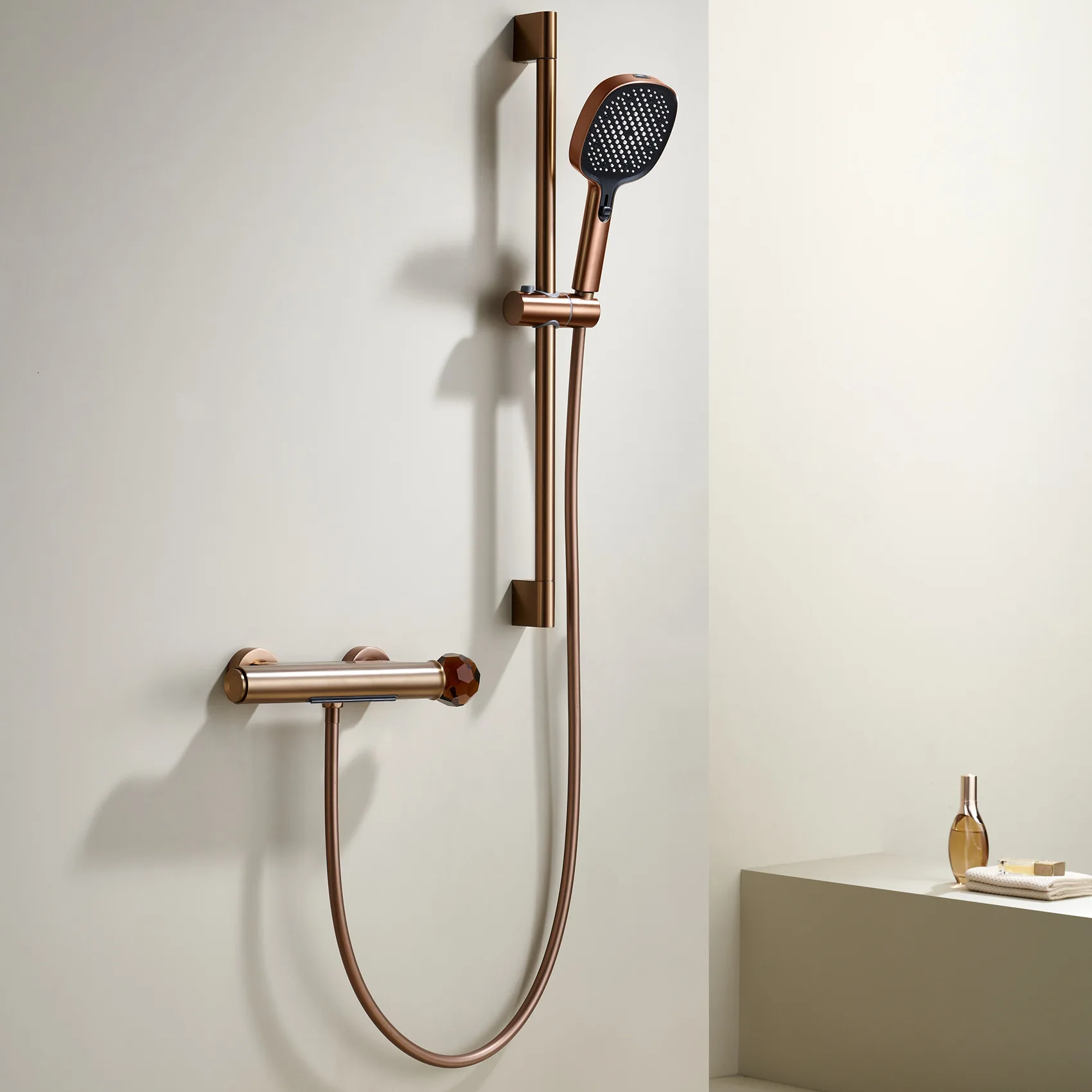 

Brushed Rose Gold Wall Mounted Bathroom Shower Faucet Set Hot Cold Water Mixer Shower Kit