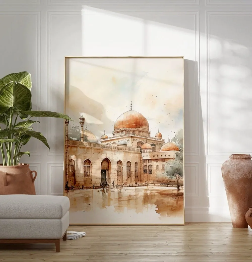 Al-Aqsa Mosque,old Buildings of The Holy City,Jerusalem, Beige Bohemian Style,modern American Abstract Frameless Canvas Painting