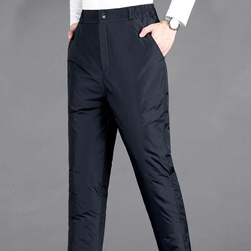 

Middle-aged Men Winter Down Cotton Pants Warm Fashion Thick Male Casual Trousers High Waist Straight Pants X583