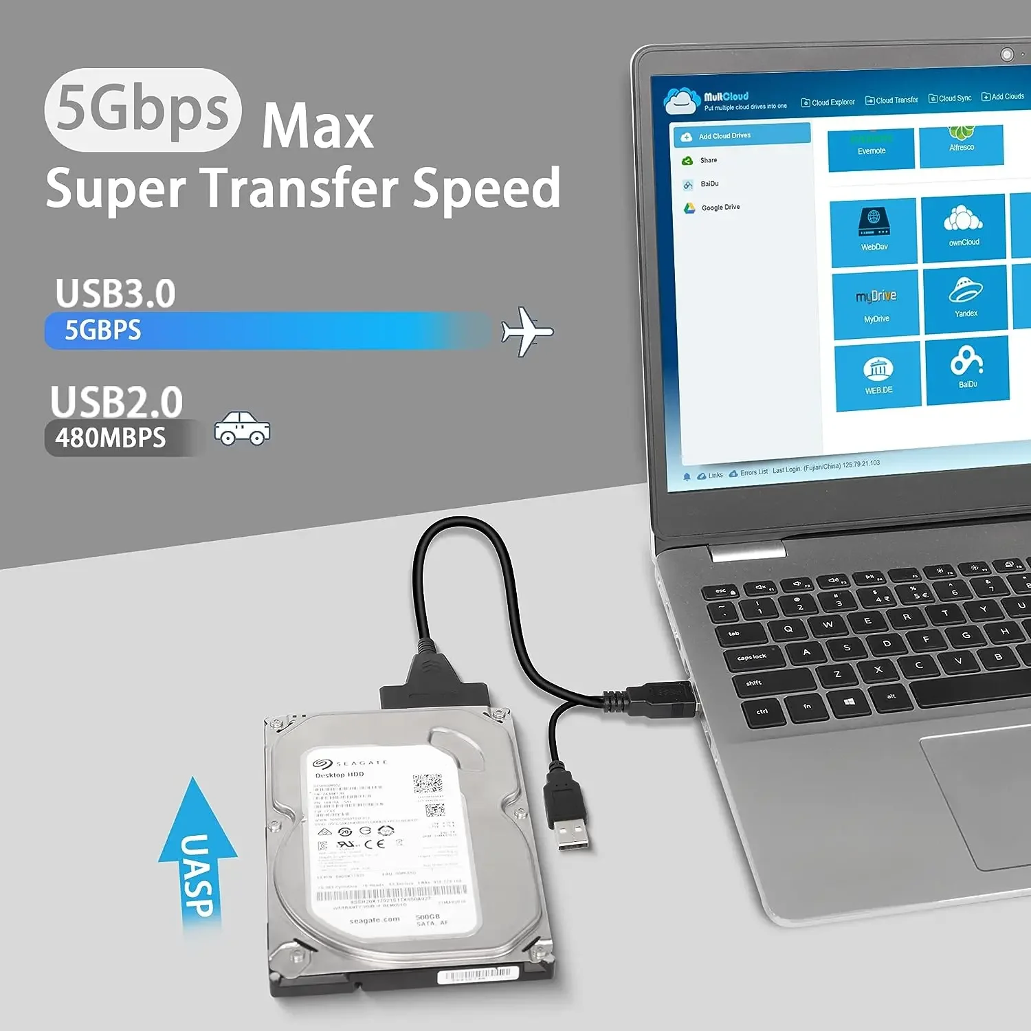 USB 3.0 ถึง SATA III อะแดปเตอร์ฮาร์ดไดรฟ์ SATA to USB 3.0 Converter สําหรับ 2.5 นิ้ว SSD และ HDD Dual USB 12 V/2A DC Power Port