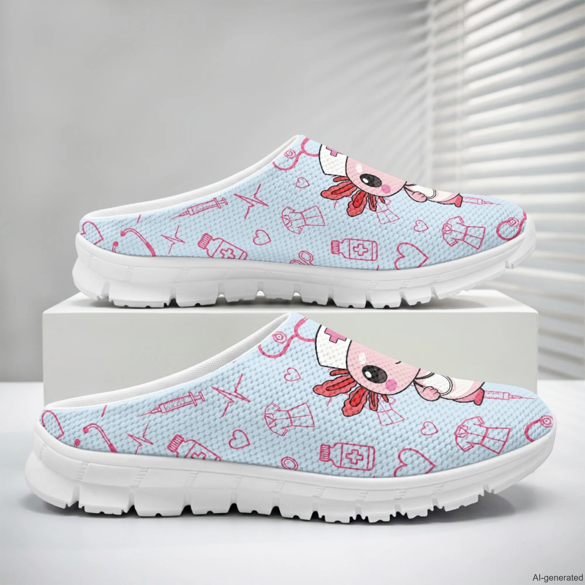 XIXIRIMIDO Casual Shoes Medical Pattern Nurse Shoes Versatile Sports Women's Slippers Breathable Mesh Men's Walking Shoes 35-48