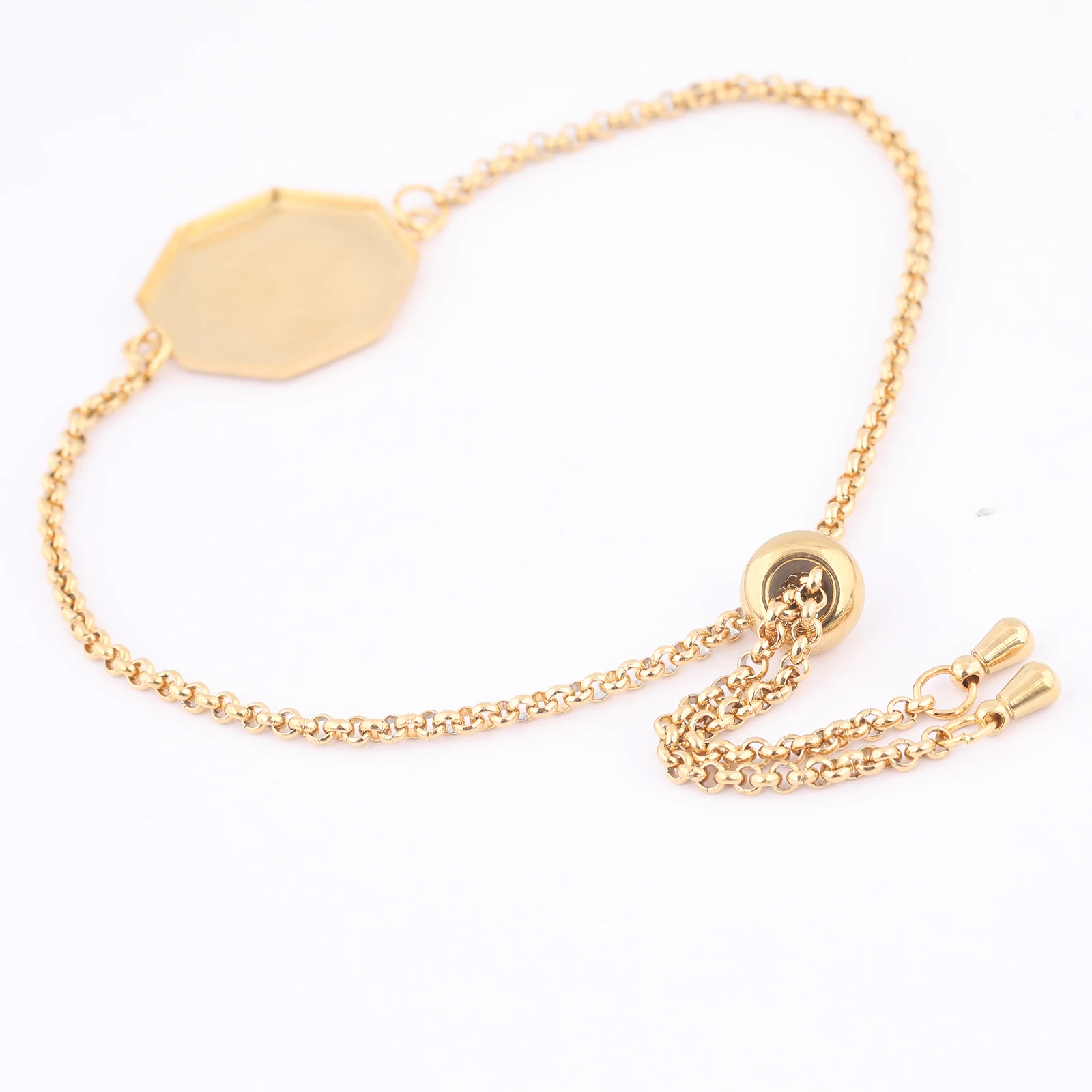 3pcs  Fit 17mm Hexagon Cabochon Bracelet Base Settings Diy Stainless Steel Gold Plated Chain Bracelets Bezel Blanks image 4