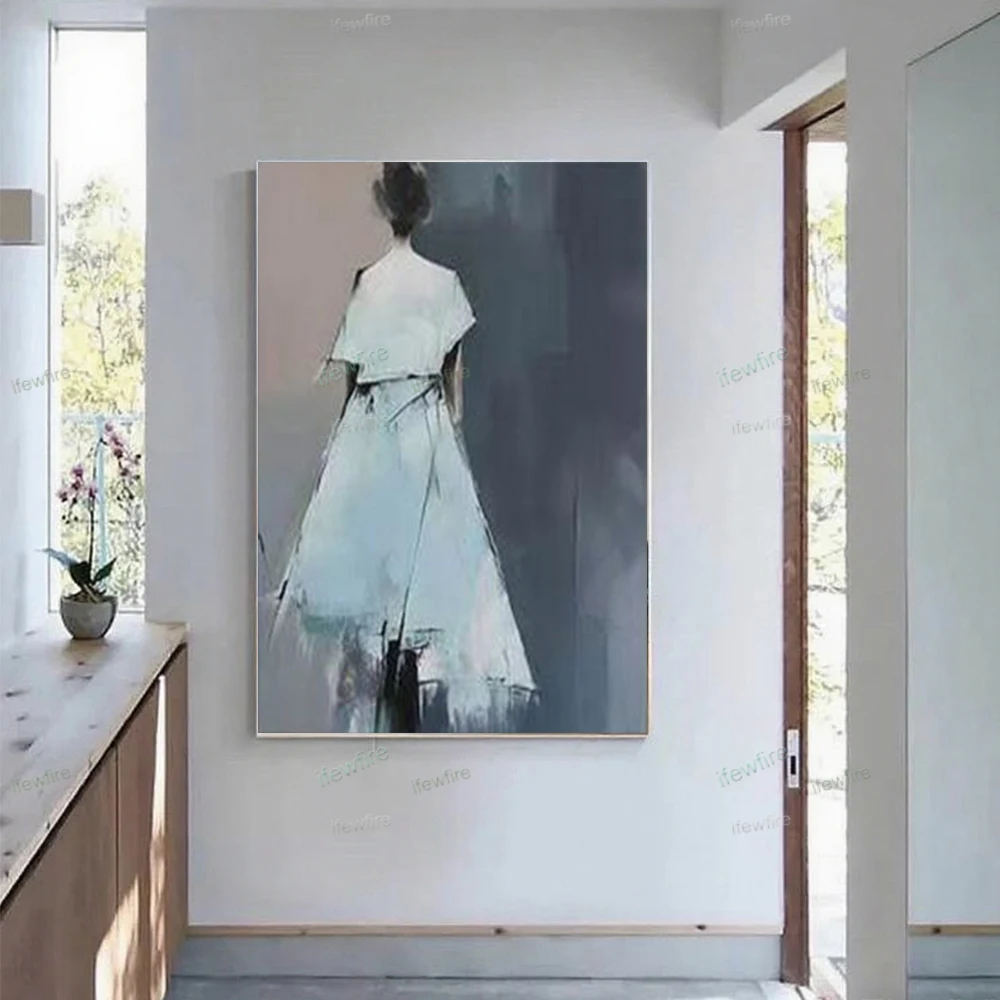 

Custom Mural Hand-Painted Oil Painting On Canvas Home Decor Living Room Sofa Wall Art Picture Dance Girl Poster Red Dress Image