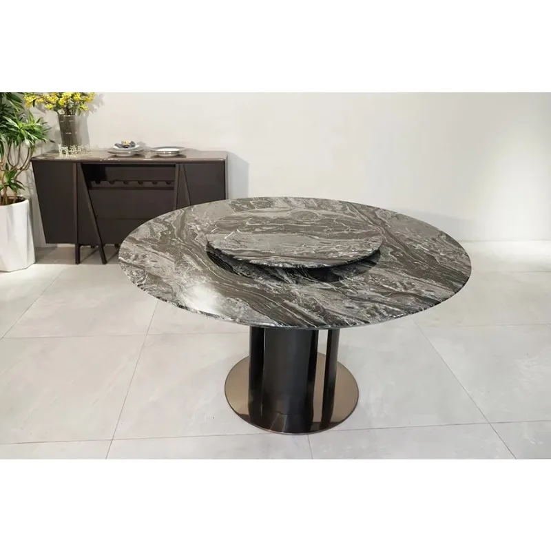 

Dining table set stainless steel luxury legs marble top round dining table 6 chairs