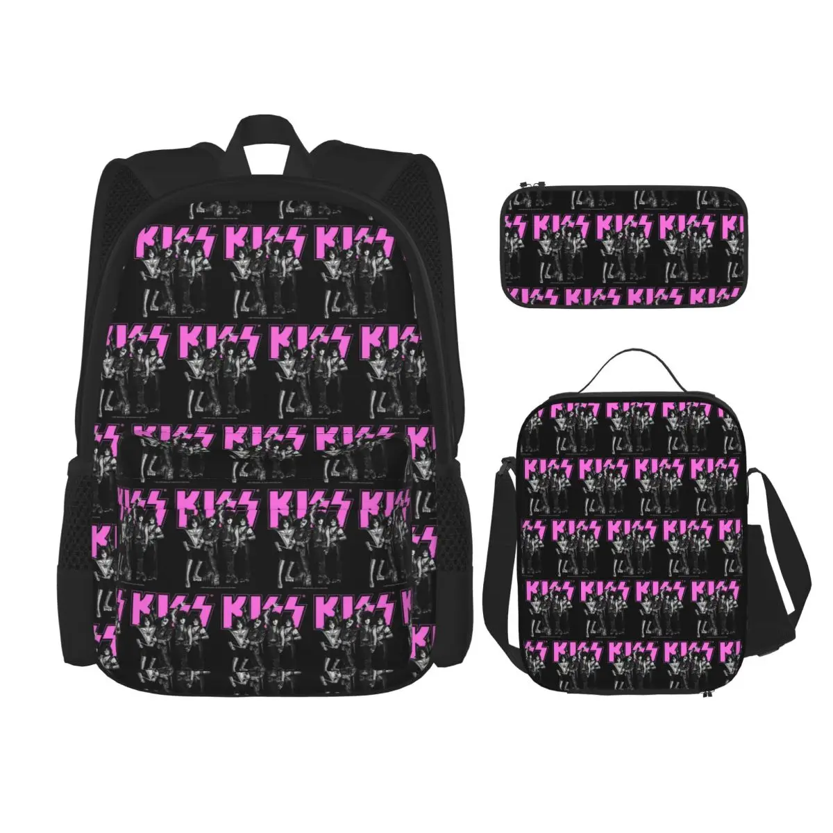 

Kiss Rock Band Retor Backpacks Boys Girls Bookbag Children School Bags Kids Rucksack Lunch Bag Pen Bag Three-Piece Set