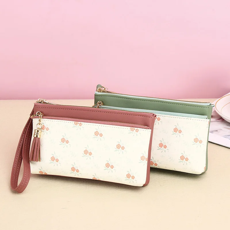 Women Leather Zipper Long Printed Wallet Coin Purses Cards Holder  Large-capacity Handbags Minimalist Bag for Girl