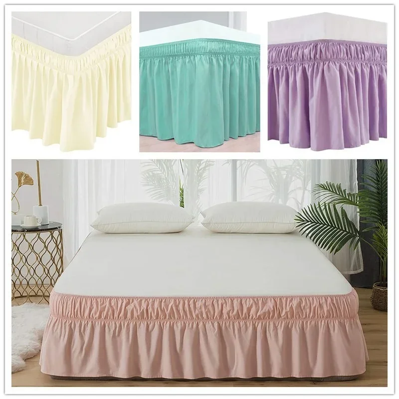 Home Bed Skirt Wrap Around Elastic Band Bed Shirts Without Bed Surface Twin /Full/ Queen/ King Size 38cm Height for Home Decor