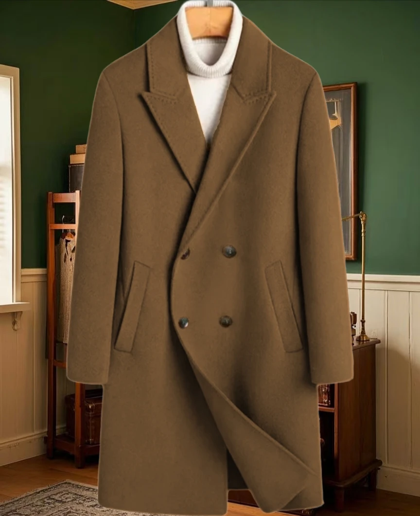 

Men's Extra Long Double Row Coat Back Split Design Garment Winter 2025 for Men's Business and Casual Wear