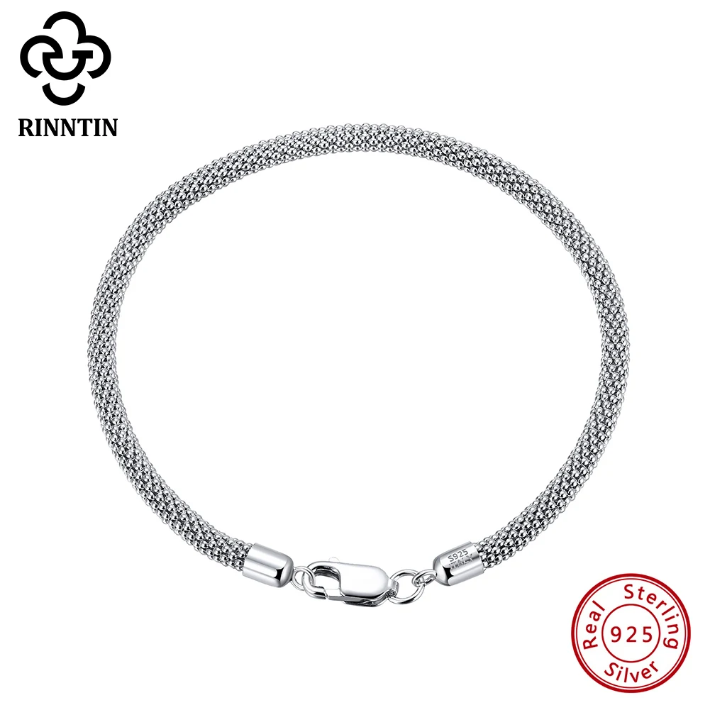 Rinntin-Bracelet en argent regardé 925 italien pour femme, maille pop-corn, bijoux féminins, accessoires de rencontre, 3.0mm, TSB65