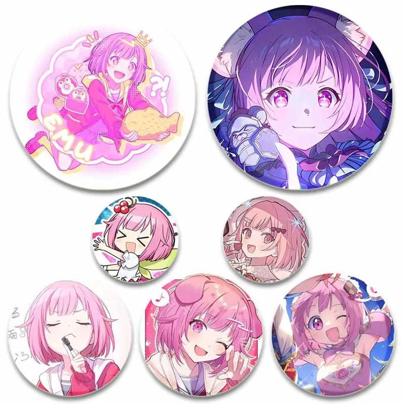58mm lindo Pjsk figura Otori Emu Wonderlands × Showtime insignia proyecto de dibujos animados SEKAI broche Pins mochila accesorios regalos de recuerdo