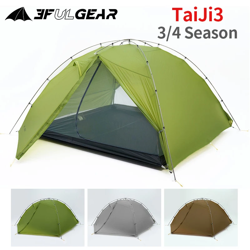 3F UL GEAR TaiJi3 2-4 Person Tent 3/4 Season Tent Lightweight Outdoor Hiking 15D 20D Nylon Waterproof Camping Tent Double Layer