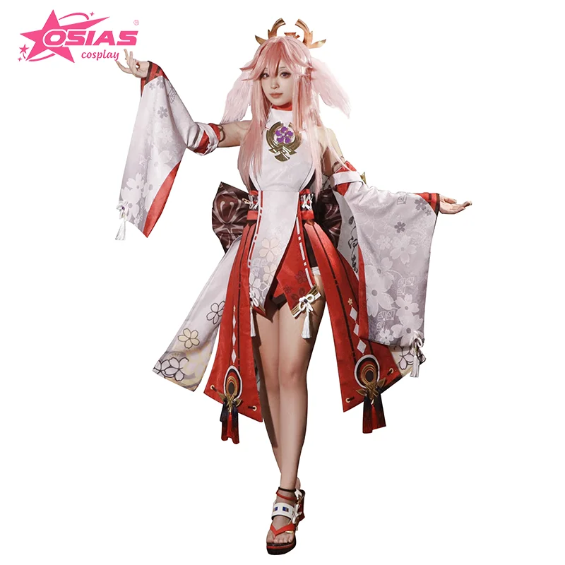 osias-八重巫女-コスプレ衣装セット-八重巫女ウィッグ-八重巫女靴-原神-コスプレ