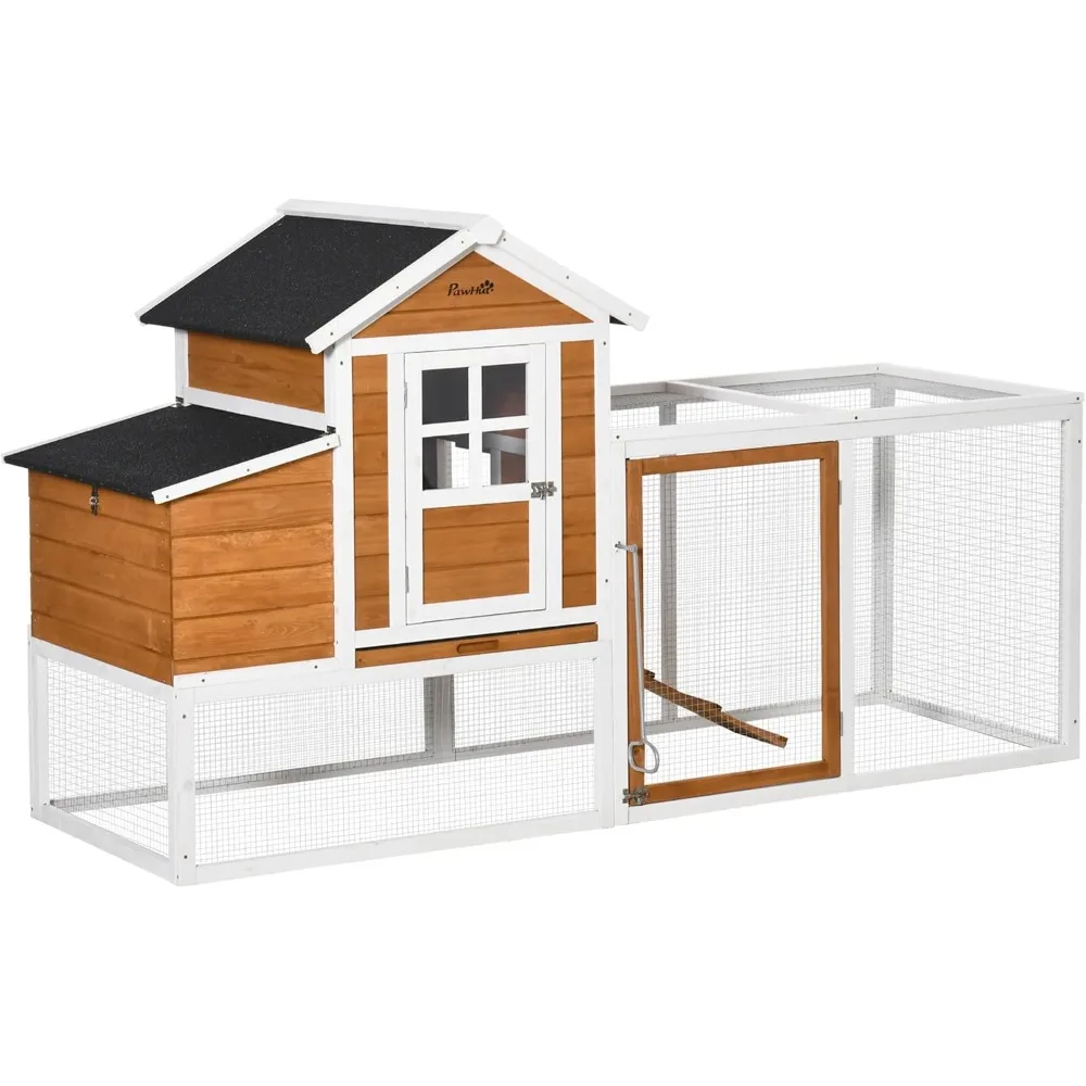 

76" Wooden Chicken Coop with Safe and Healthy Non-Polluting Materials, Outdoor Hen House Poultry Cage with Weatherproof Materia