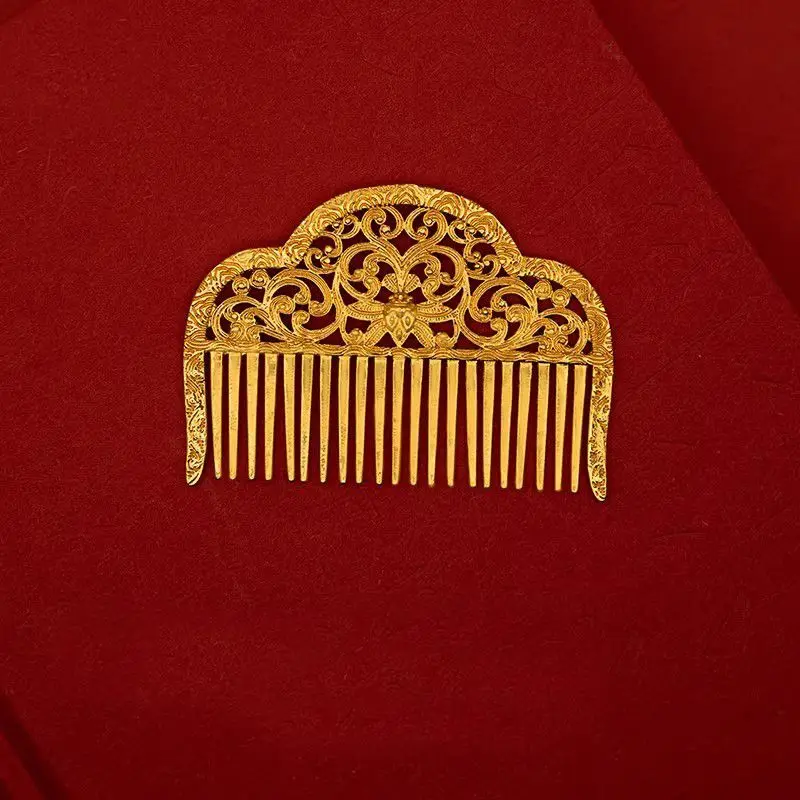 Antique-style Carved Curly Flower Moth Pattern Double-sided Hanfu Female Fairy All-match Headwear Comb Hair Hairpin