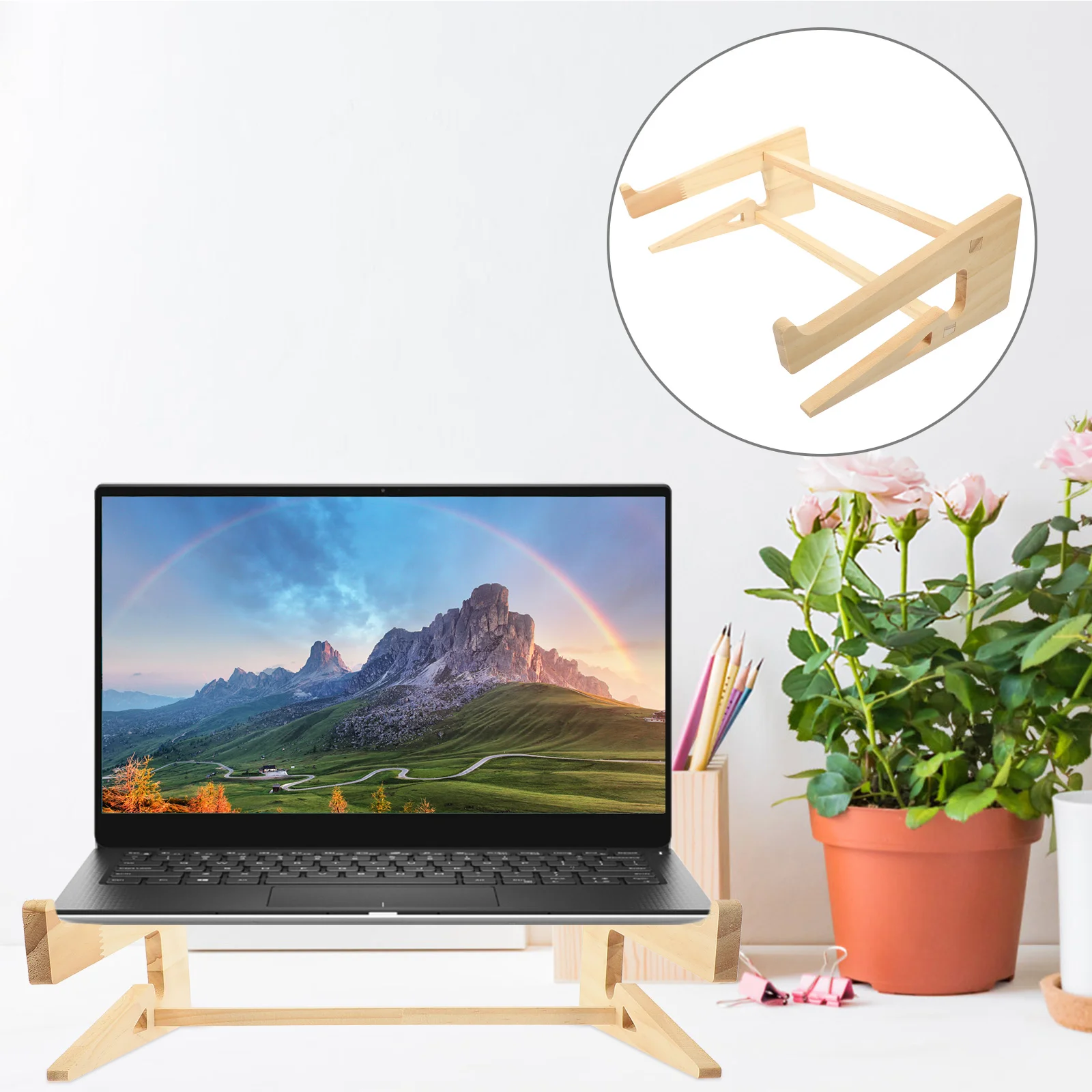 

Laptop Stand Tablet Stands Keyboard Desk Risers Support Foldable Notebook Wood Flatform Stable Kickstand Holder Wooden Work