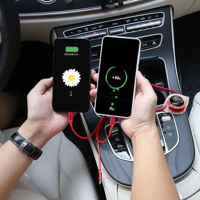 Car Interior 3 In 1 Fast Charger USB Data Cable Accessory For Mercedes Benz AMG E S C A B Class GLE GLS CLS GLC W204 W205 W203