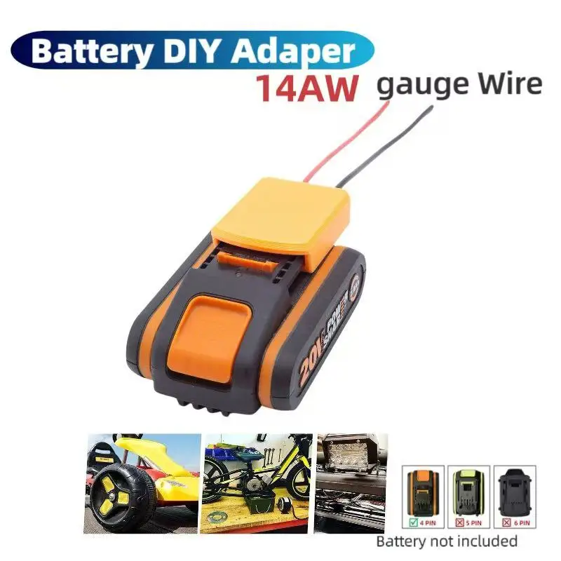 Voor Worx 20V Batterij Adapter Voor Kinderen Auto Speelgoed Robot Siliconen 14awg Voor Worx 4pin Li-Ino Batterij (Batterij Niet Inbegrepen)