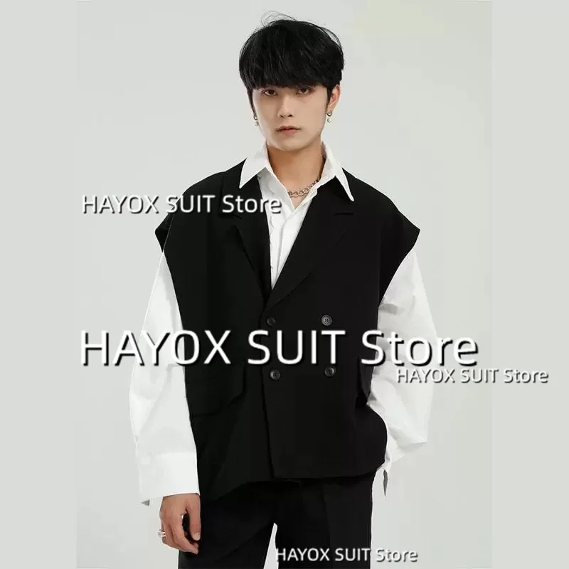 Men\'s Suit Vest Double-Breasted Pointed Iapel Ioose Casual Sleeveless Jackets Street Shooting Performance Party Waistcoat