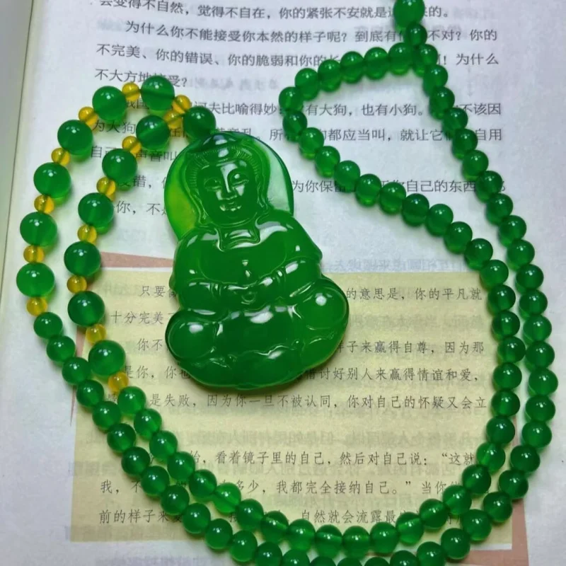 

Agate Guanyin Green Jade Buddha Peace Pendant