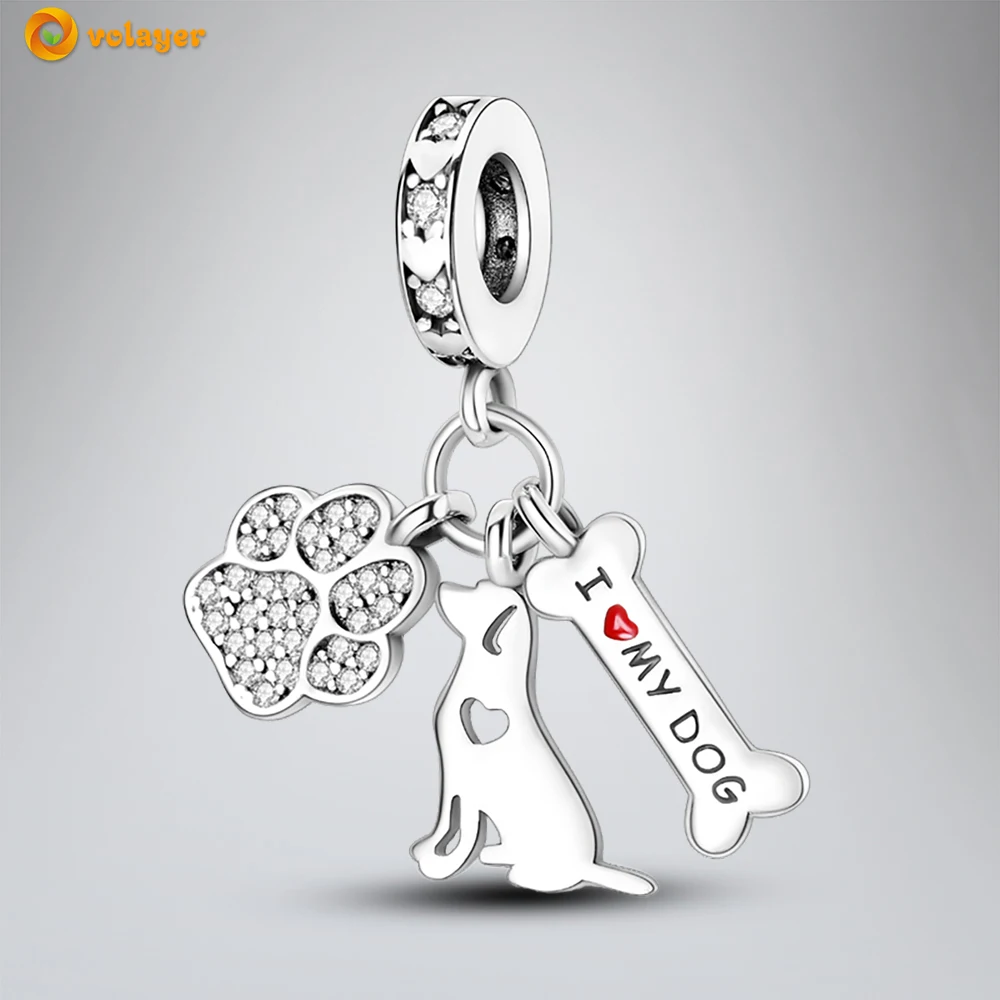 

Volayer 925 Sterling Silver Beads Love Dog Bone Dangle Charm fit Original Pandora Bracelets for Women Jewelry Making