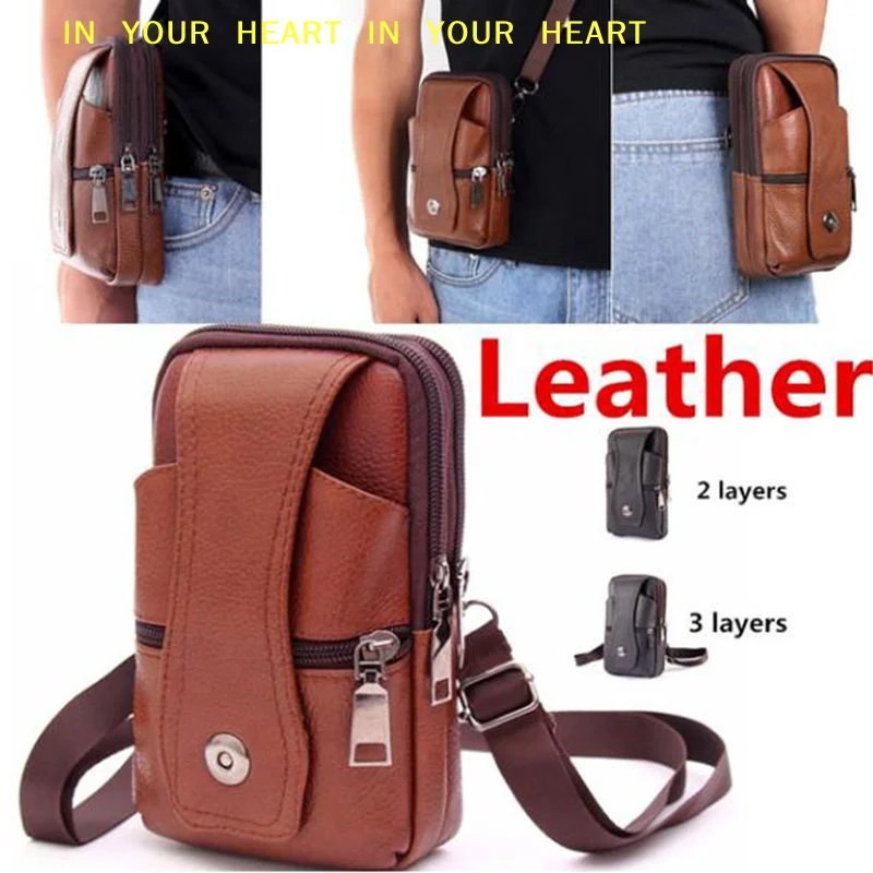 【X】Mobile Waist Bag Diagonal Cross Bag Men Cell Phone Belt Pack Bag Loop Waist Bag Pouch Case​ Genuine Leather